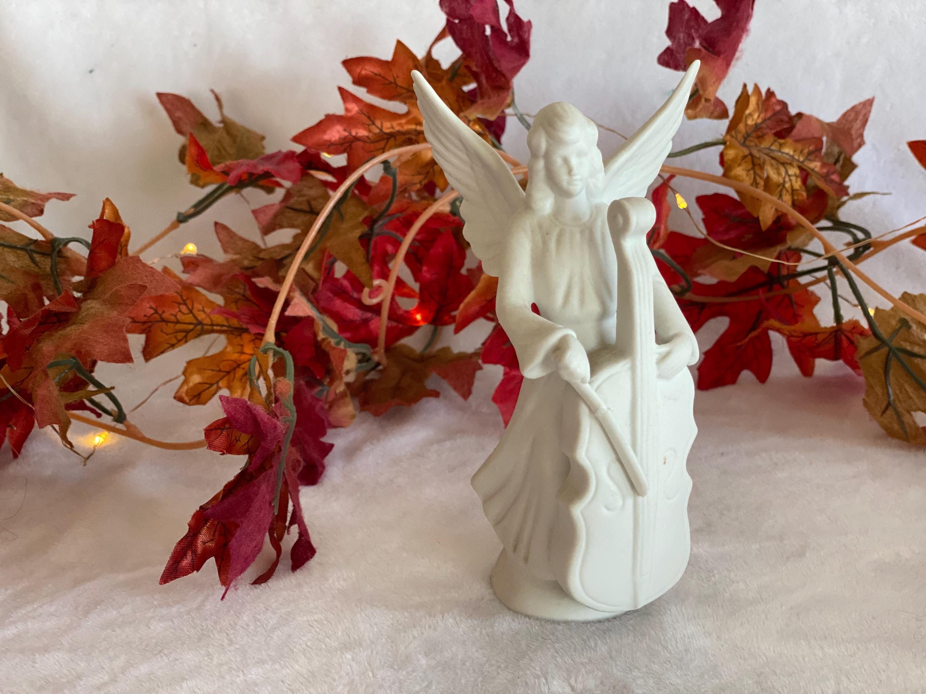 Vintage Dresden Angel Figurine Playing Cello White Matte Finish