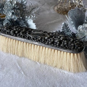 Antique Victorian Silver Plate Clothes Brush Horse Hair Vanity Brush Dresser Bristle Brush Vintage Christmas Gift for Mom Grandma Sister
