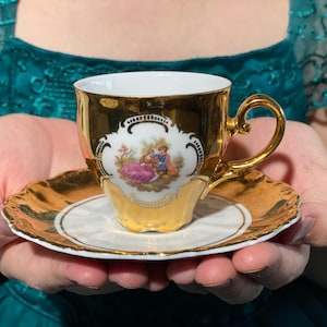 Vintage German Demitasse Teacup & Saucer Seltmann Weiden Gold Porcelain Teacup Bavarian China W Germany Vintage Tea Party Gift for Her