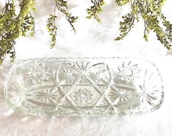 Vintage Glass Serving Dish Star of David Fan Pattern Anchor Hocking Clear Glass Tray