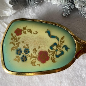 Vintage Hair Brush Enamel and Gold Tone Vanity Brush Dresser Hair Brush Floral Bristle Brush Vintage Christmas Gift for Mom Grandma Sister