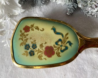 Vintage haarborstel emaille en goudkleurige make-upborstel dressoir haarborstel bloemen borstel vintage kerstcadeau voor moeder oma zus