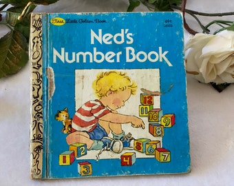 1981 Vintage First Edition Ned's Number Book: First Little Golden Book, Illustrated Children's Book