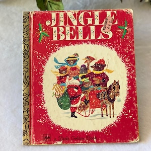 Vintage 1977 First Edition Little Golden Book Jingle Bells Illustrated Children&#39;s Book Christmas Carol, Vintage Christmas Gift for Child