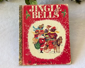 Vintage 1977 First Edition Little Golden Book Jingle Bells Illustrated Children's Book Christmas Carol, Vintage Christmas Gift for Child