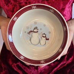 Vintage Snowman Cereal Bowl 7&quot; Royal Seasons Stoneware Soup Bowl Snowflakes Snowman Decor Holiday Table Vintage Christmas Gift for Her