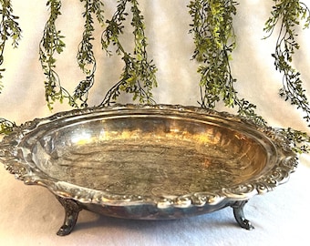 Ciotola vintage in argento placcato con piedistallo, stile barocco di Wallace, ciotola centrotavola decorata