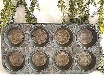 Molde para cupcakes vintage Ekco Ovenex Starburst, molde para muffins de 8 unidades