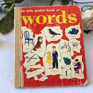 1948 Vintage First Edition Little Golden Book of Words Illustrated Children&#39;s Book of Colors Preschool Alphabet Vintage Homeschool Gift - E