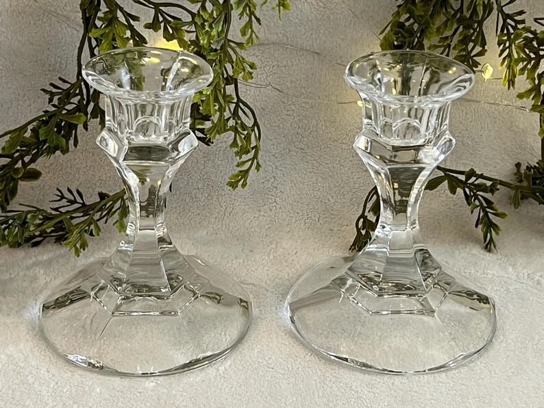 Vintage Clear Glass Candlesticks Set of 2 Vintage Glass Taper Holders ...
