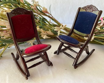 Vintage Wooden Folding Rocking Chair Vintage Dollhouse Wooden Upholstered  Rocking Chairs Collapsible