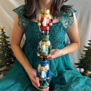 Vintage Kurt Adler Nutcracker Tower 16" 3 Tier Stacking Nutcrackers Totem Pole Colorful Christmas Decor CRACKED