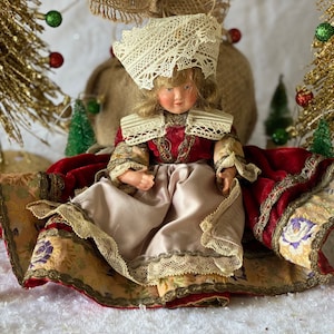 Antique French Doll Petitcollin Celluloid Doll Vintage Home Decor French Historic Doll Red Dress Collectible Doll Collection Gift for Her