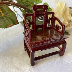 Vintage Dollhouse Wooden Asian-Style Bench Living Room Doll Entryway Park Bench 1:12, Gift for Daughter Collector Christmas Stocking Stuffer
