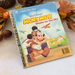 Vintage 1987 First Edition Little Golden Book Mickey Mouse Heads for the Sky Illustrated Walt Disney Childrens Book Christmas Gift for Kid E