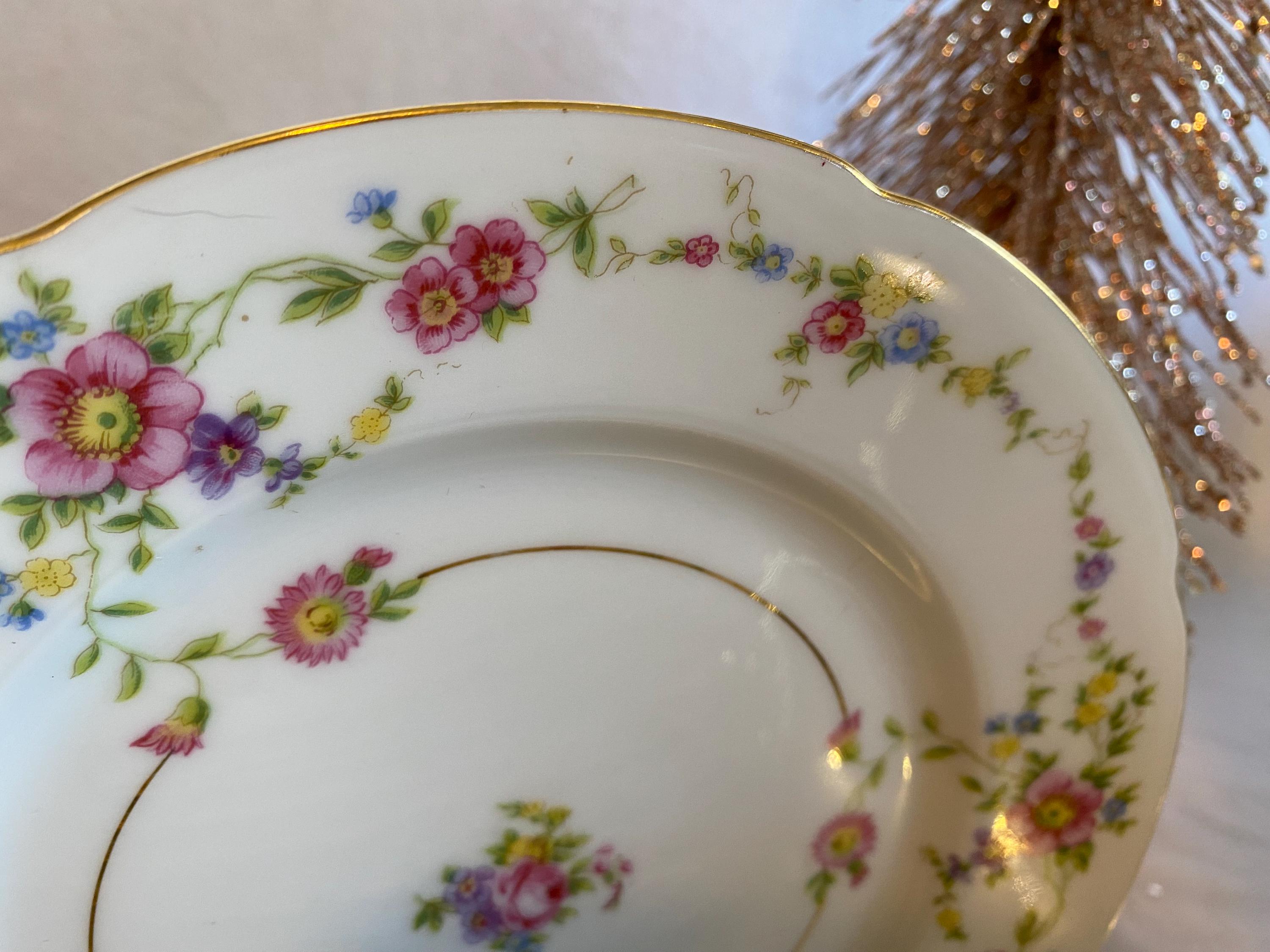 アンティーク ピルケンハンマー サラダプレート:花柄ゴールドリム アンティーク ピルケンハンマー サラダプレート:花柄ゴールドリム