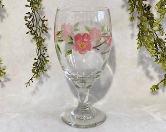 Vintage Desert Rose Wine Goblet Franciscan Hand Painted Water Goblet 15oz Wine Glass Easter Brunch Spring Table Gift for Mom Mother's Day