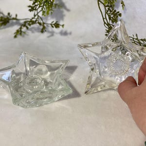 Vintage Hazel Atlas Glass Star Candle Holders Set of 2 Vintage Glass Candlestick Taper Holder Vintage Home Decor House Warming Gift