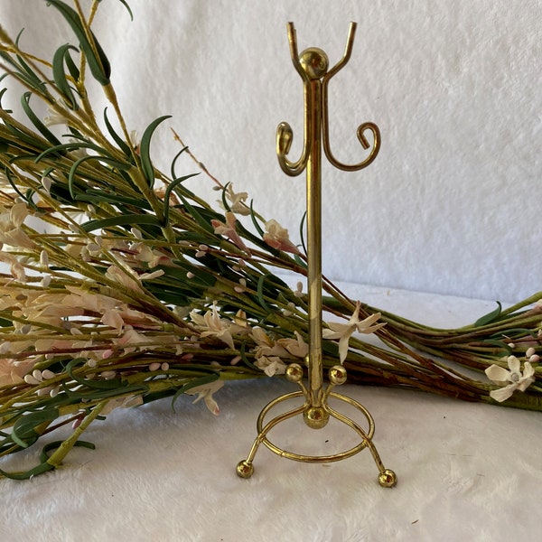 Vintage Dollhouse Metal Coat Rack Tripod Stand Gold Colored 1:12, Gift for Daughter Girl Collector Christmas Stocking Stuffer