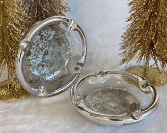 Vintage glazen asbak jaren 80 met zilveren overlay en metalen rand Set van 2 vintage asbak oude asbak jaren 80 decor nostalgie vintage 80's cadeau