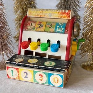 1960s Vintage Fisher Price Cash Register Fisher Price Toy 1960s Memorabilia Old Wooden Toy Play Cash Register Vintage Toy Collector Gift