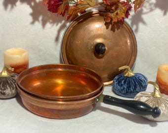 Cacerola doble de cobre chapada de estilo vintage, calentador de alimentos, sartén de cobre
