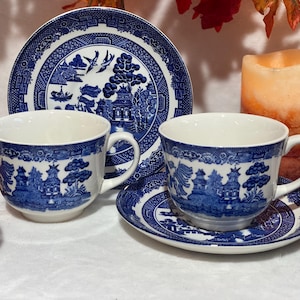 Vintage Johnson Brothers Teacup & Saucer Set of 2 Blue and White China Vintage Tea Party Vintage Tableware English Teacup Gift for Her
