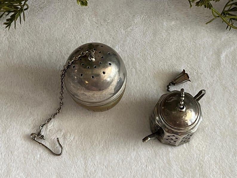 Vintage Tea Strainers Set of 2 Perforated Tea Infusers German Acorn Egg ...
