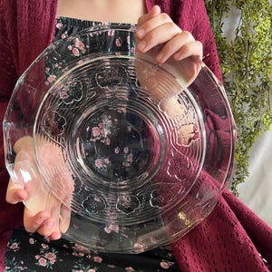 Vintage Anchor Hocking Glass Serving Platter Avalon Pattern Clear Glass Floral Chip and Dip Plate