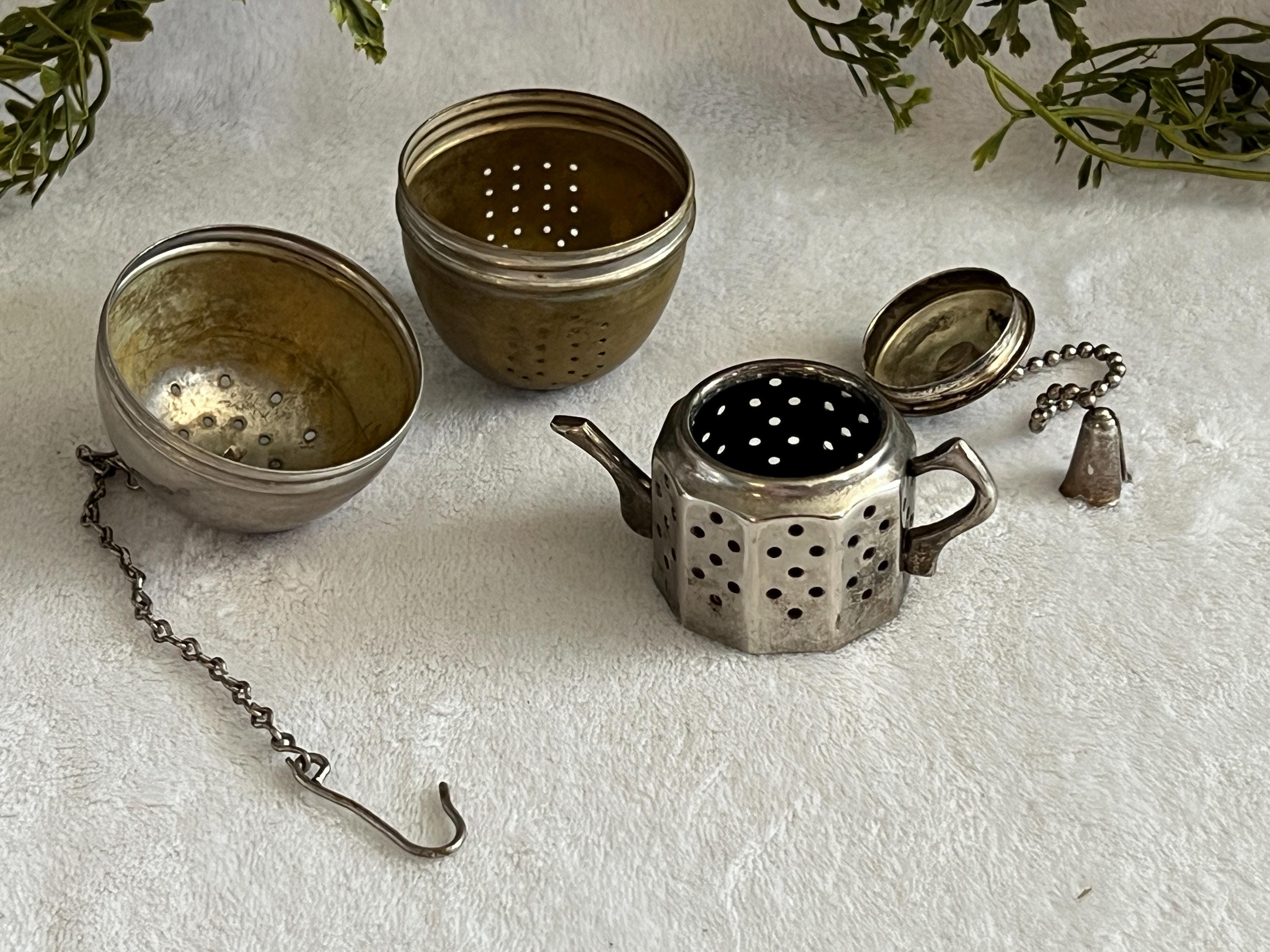 Vintage Tea Strainers Set of 2 Perforated Tea Infusers German Acorn Egg ...