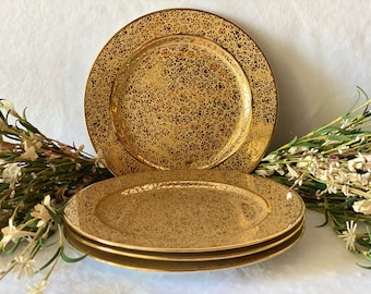 Vintage Royal China 22k Warranted Gold Plated Salad Plates Set of 4 Floral Pattern, Christmas Gift for collector mom dad grandparent aunt