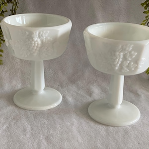 Vintage Milk Glass Sherbet Glass Westmoreland Paneled Grape Pattern White Glass Ice Cream Dessert Cup Mid Century Dishes House Warming Gift