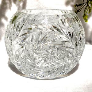 Vintage geslepen kristallen vaas Rose Pinwheel Bowl Vintage loodkristal decor helder glas vintage interieur glazen kandelaar housewarming cadeau