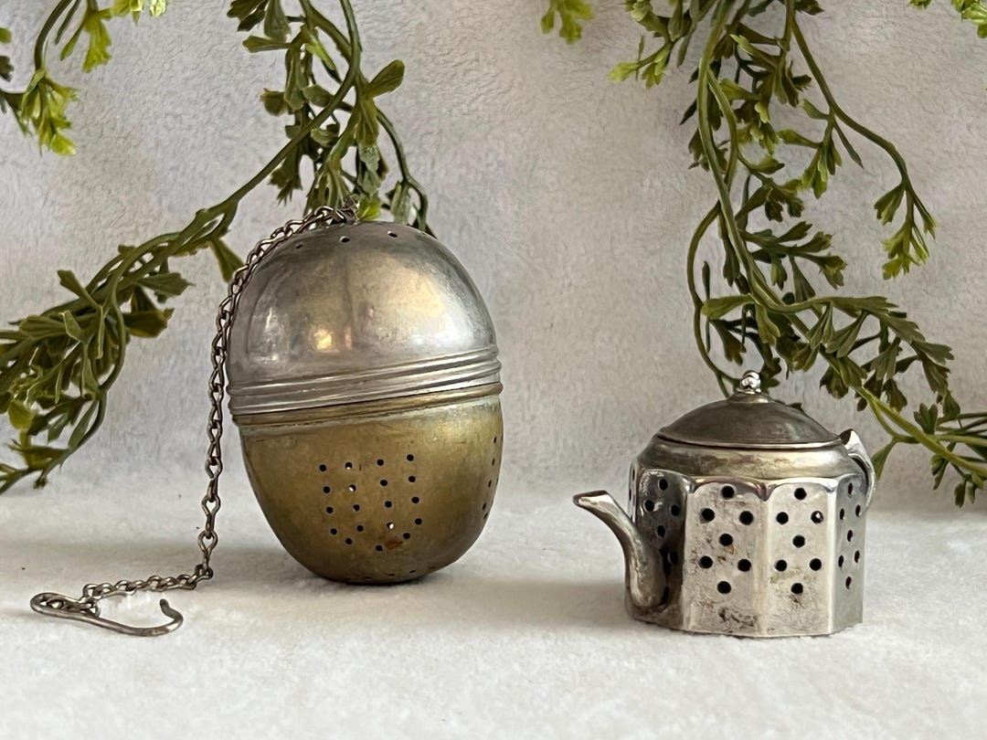 Vintage Tea Strainers Set of 2 Perforated Tea Infusers German Acorn Egg ...