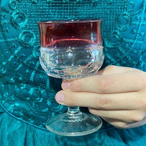 Set of 8 Vintage Ruby Red Kings Crown Thumbprint Cordial Glass Cranberry Miniature Goblets Red Flash Glass Vintage House Warming Gift