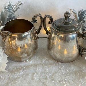 Juego de azucarero y jarro de plata vintage WM Rogers 103 104, azucarero cubierto con jarro de plata, regalo de Navidad vintage para amantes del té