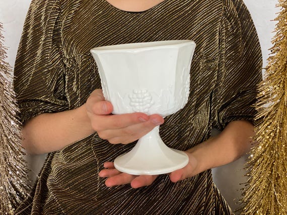 Vintage Milk Glass Pedestal Bowl Milk Glass Planter Grape Design Indiana Glass Co Vintage Home Decor Vintage Gift for Hostess House Warming