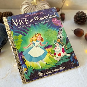 Vintage 1980 First Edition Little Golden Book Alice in Wonderland Meets the White Rabbit Illustrated Disney Kid Book Christmas Gift 2 - E