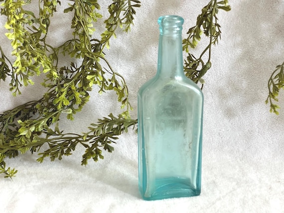 Antique Glass Medicine Bottle Fletcher's Castoria Aqua Blue Apothecary Bottle