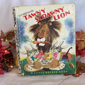 Primera edición vintage de 1952 Little Golden Book Tenggren&#39;s Tawny Scrawny Lion Primera impresión ilustrada para niños Regalo vintage para coleccionistas