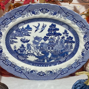 Vintage Royal Wessex Blue Willow Oval Platter Blue White China Serving Platter English Ceramic Platter Vintage Serveware Housewarming Gift