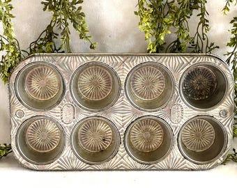 Molde vintage para mini magdalenas Ekco Ovenex, de metal, con diseño de estrella, para 8 magdalenas, USADO