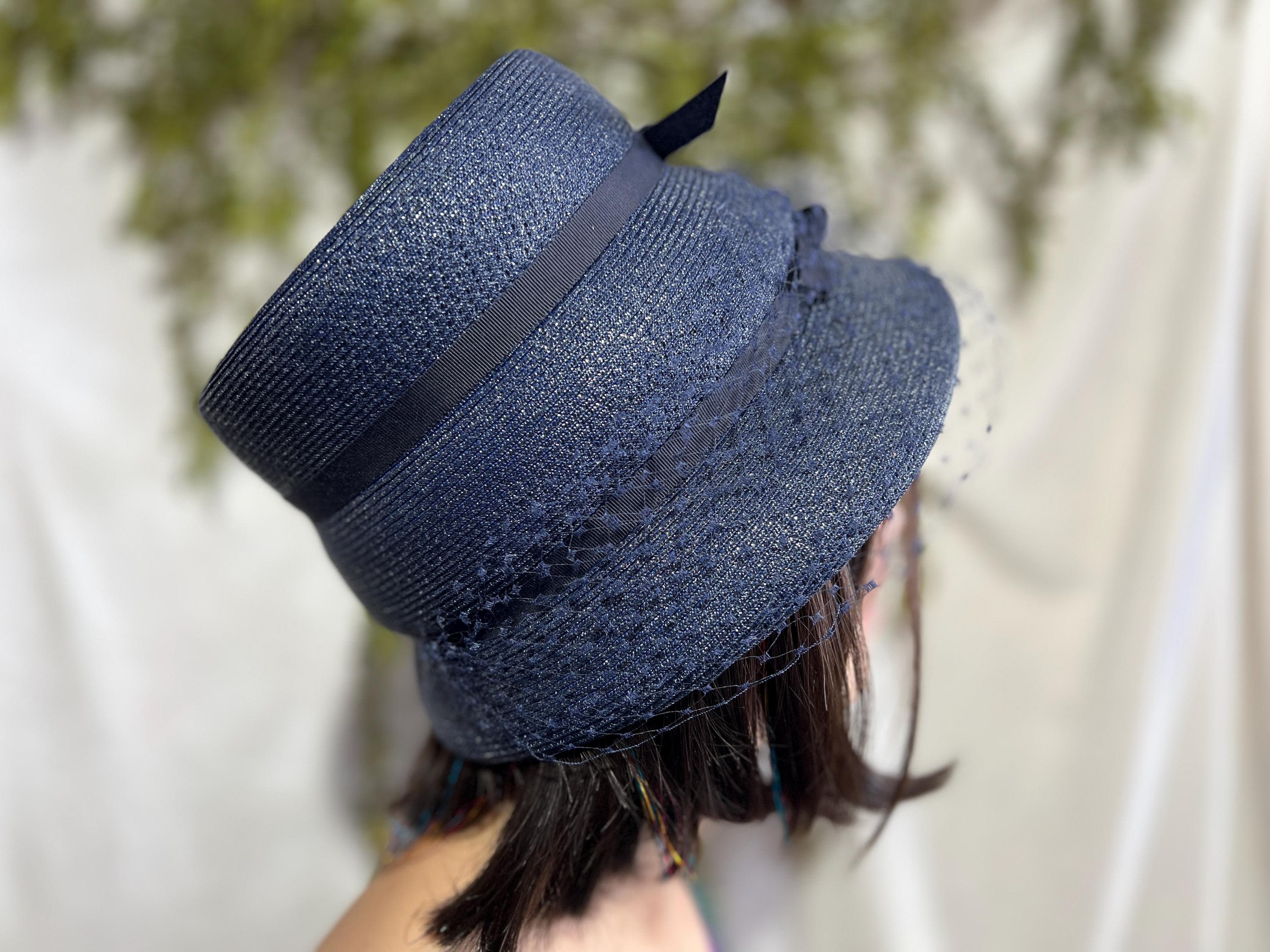 1950年代ヴィンテージ ネイビーブルー ピルボックス クロッシュハット