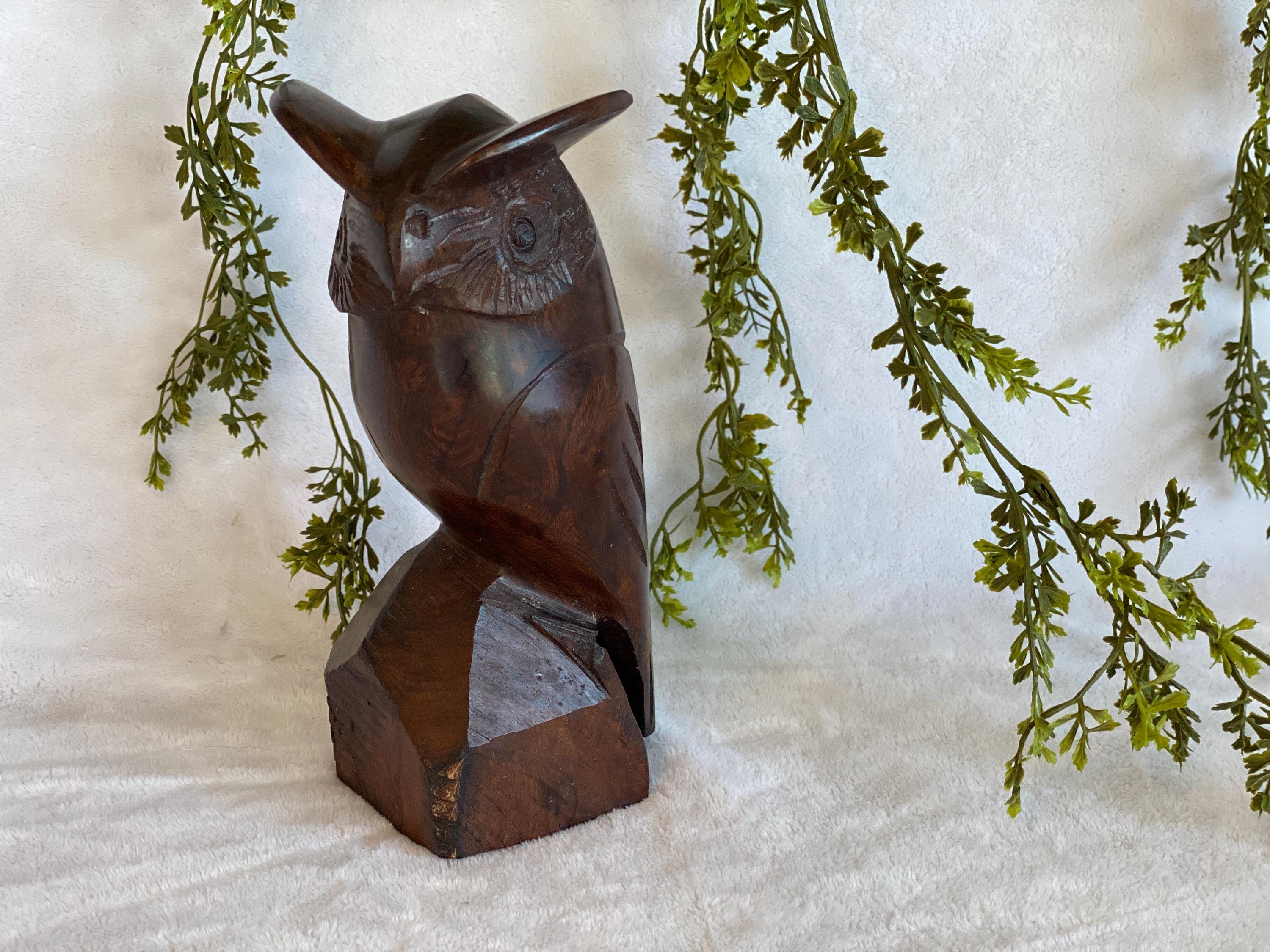 ヴィンテージ 手彫り アイアンウッド フクロウ像 動物の置物 アイアン