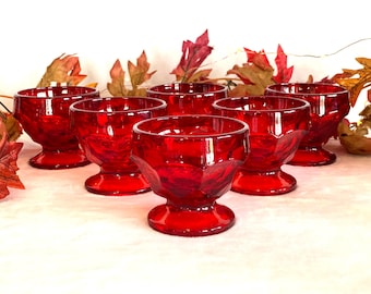 Vintage Ruby Red Georgian Sherbet Glass 5oz Honeycomb Red Glass Ice Cream Cup Christmas Table Holiday Vintage Glassware House Warming ONE