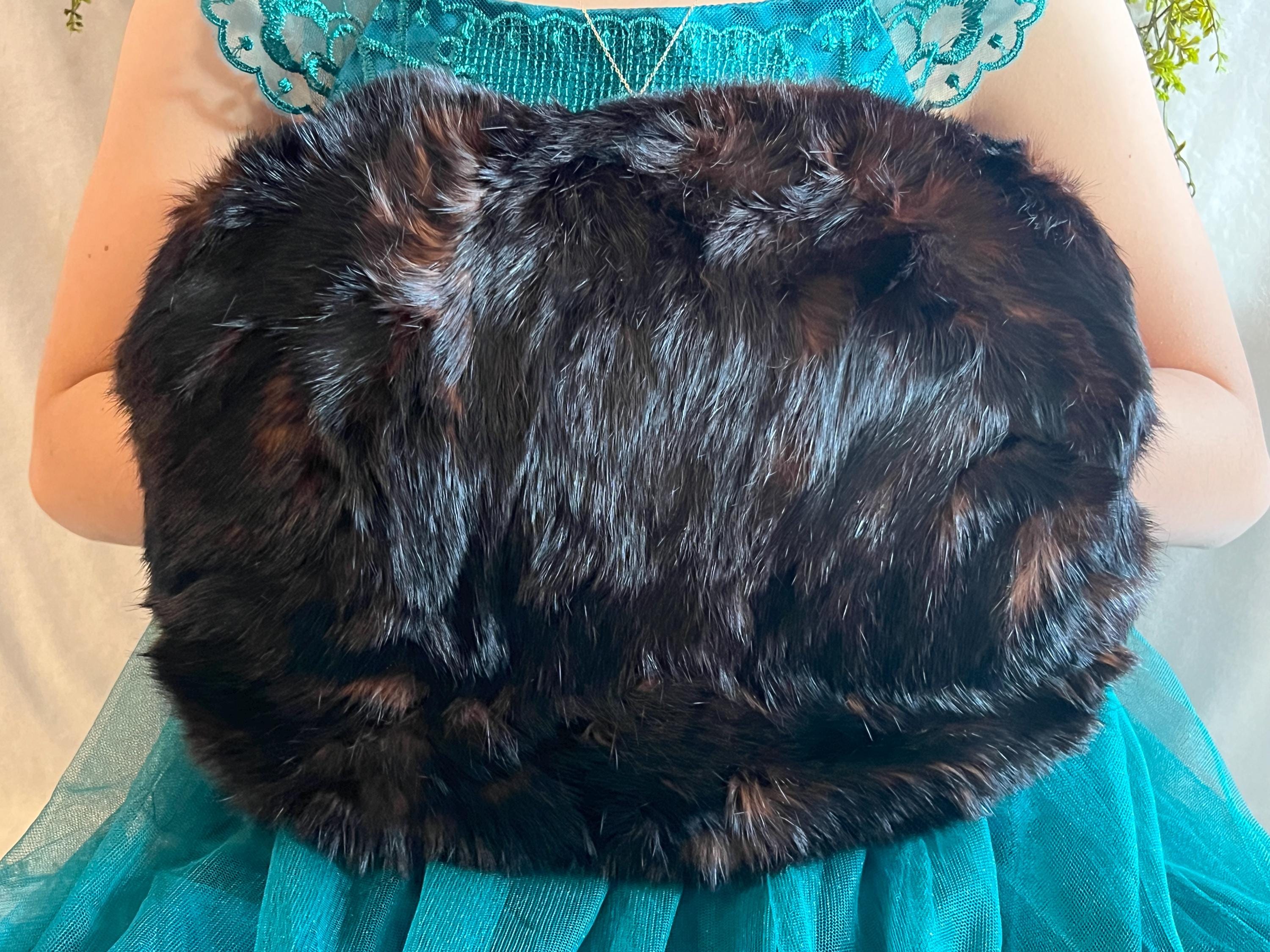 1800s Antique Victorian Mink Fur Muff Satin Lined Hand Sewn Genuine Fur