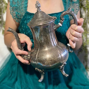 Vintage Ornate Silverplate Teapot Towle Silver Plate Teapot Metal Footed Tea Pot Tea Party Accessory Vintage Gift for Tea Lover Grandma 2