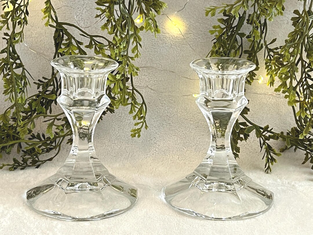 Vintage Clear Glass Candlesticks Set of 2 Vintage Glass Taper Holders ...
