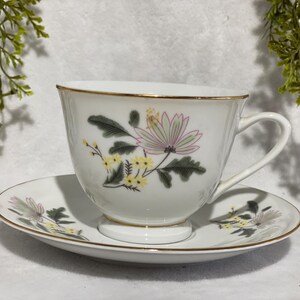 Vintage China Tea Cup & Saucer Floral Greenery Chinese Flower White Teacup Vintage Gift for Her Grandma Mothers Day Gift Summer Tea Party