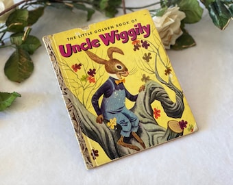 Vintage 1953 First Edition Little Golden Book of Uncle Wiggily Illustrated Children's Book Howard Garis, Christmas Gift for Kid Daughter Son